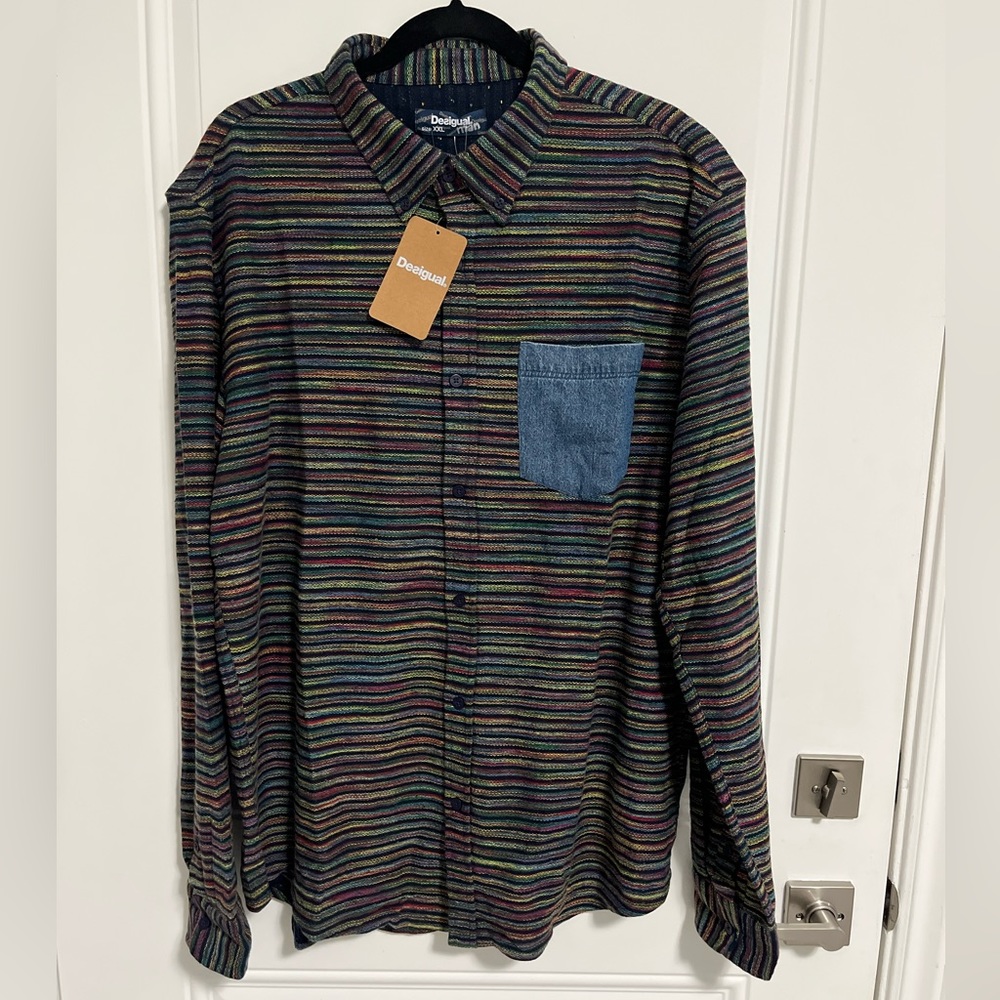 NWT - Desigual Men’s Colorful Stripes Long Sleeve Knit Shirt - Size XXL